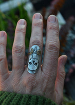 Burning the Candle Skull Ring - Will Fit like a Size 8.5 - Sterling Silver & Brass