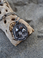 Skull Charm -  2 Skates/Rays - Black Mother of Pearl and Black Onyx - Chain Included