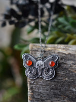 Decorative Skull Butterfly - Carnelian Twin Moons - 16” Chain with 2” extender