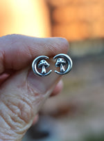 Shroomy Moon Earrings - Stud Style - Sterling Silver