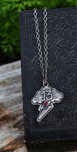 Lucky 13 Tattoo Cloud Necklace - Garnet - 18" Stationary Chain Included