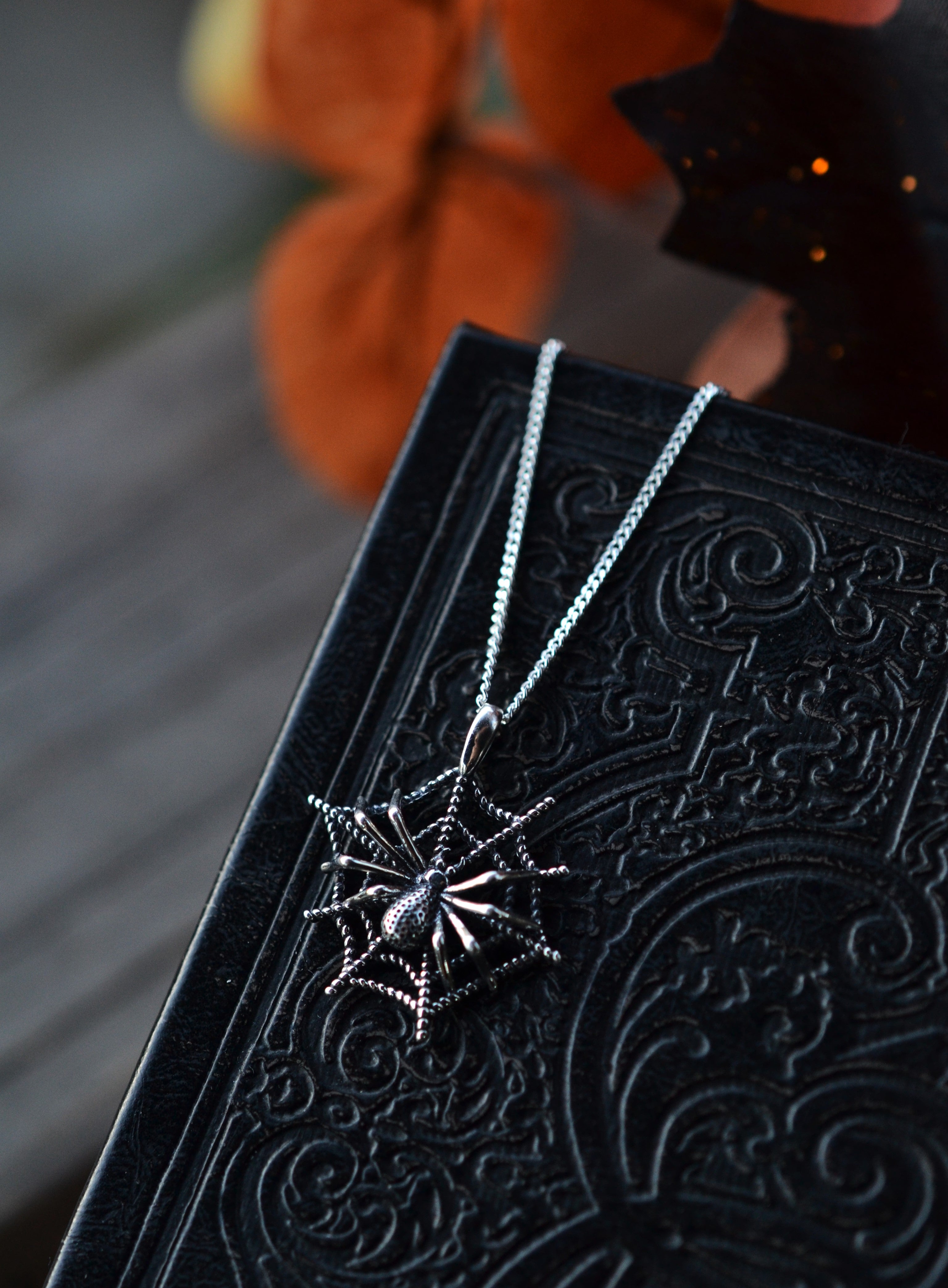 Spider in Web Charm Necklace -  20" Chain Included