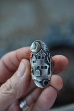 Haunted Witch House Ring - Black Onyx and Carnelian - Will fit like a size 8