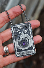 Spooky Loteria Card - La Calabaza - Chain is adjustable at 18" and 20"