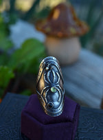 Spider and Prey Ring - Peridot and Black Star Diopside - Size 9