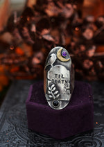 Til Death - Tombstone Raven Ring - Black Onyx and Amethyst - Size 7.5