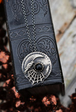 Hallows Eve Moon - Raven and Web Necklace - Black Onyx - 20" Chain Included