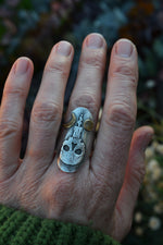 Burning the Candle Skull Ring - Will Fit like a Size 8.5 - Sterling Silver & Brass