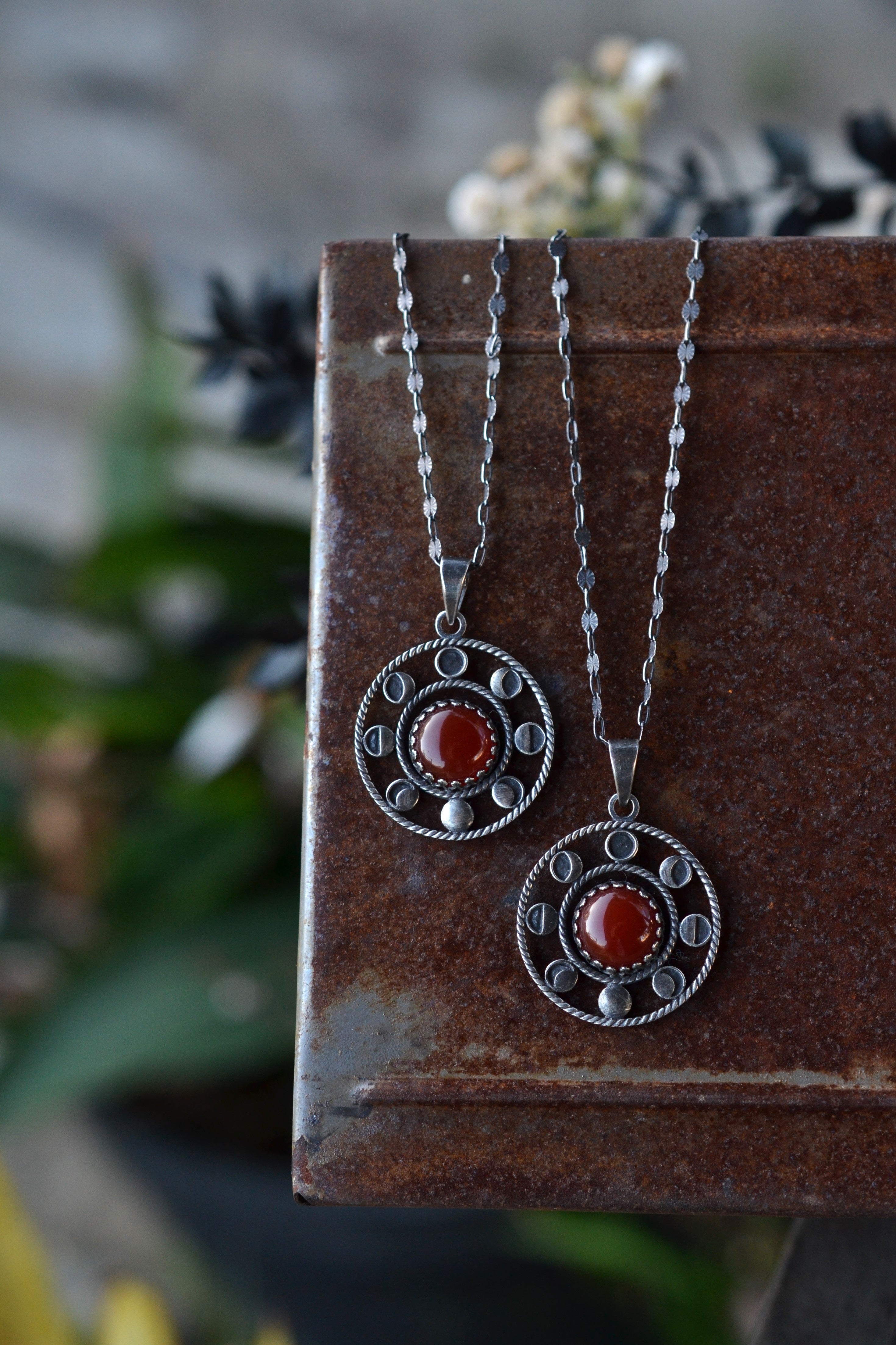 Only 1 Left! Moon Phase Carnelian Necklace - 18” Chain Included
