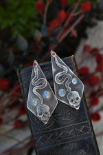 Winter's Darkness Skull/Snake Earrings. Post Style. Rainbow Moonstone