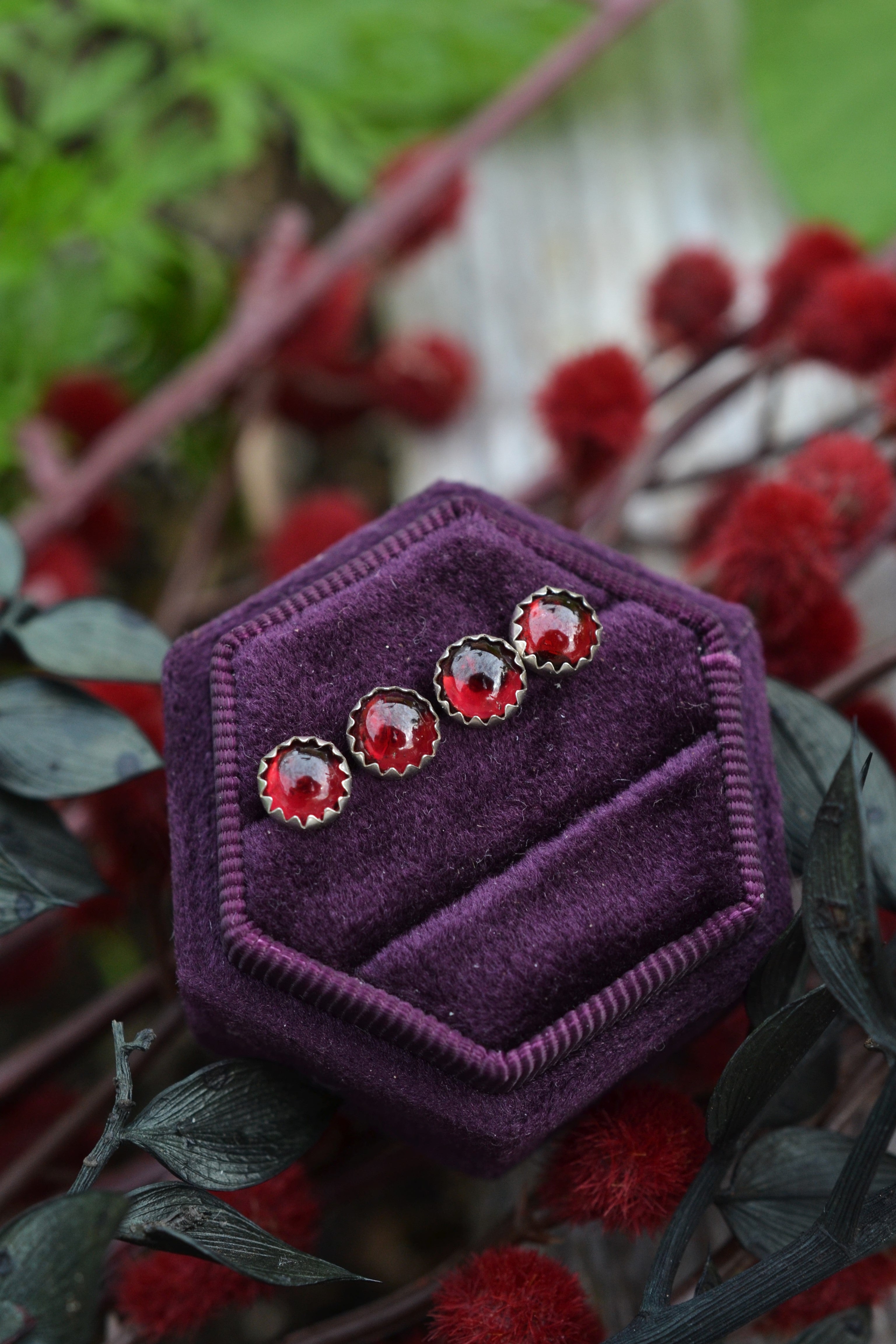 One Pair of Garnet Stud Earrings - 6mm Round - Sterling Silver