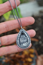 Til Death Tombstone / Bat Charm Necklace - Black Onyx - 18" Chain Included