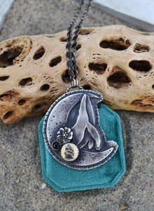 Breaching Whale Tall Ship Moon Statement Necklace - OOAK -  Adjustable chain at 16" and 20"