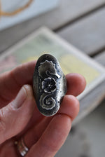 Seahorse Hibiscus Flower Saddle Ring - Will fit like a Size 10.5