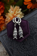 Only 2 Pair Left! Hanging Bat Huggie Hoops - Sterling Silver