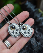 Made to Order. Heart Eyed Skull Charm - Black Mother of Pearl Crescent Moon - 18" Chain Included