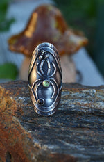 Spider and Prey Ring - Peridot and Black Star Diopside - Size 9
