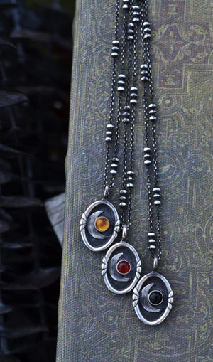 Crescent Moon Cameo Charm Necklace - Choose Your Stone and Chain Length