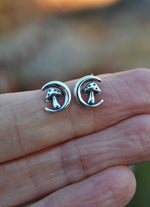 Shroomy Moon Earrings - Stud Style - Sterling Silver