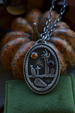 Night of the Dead Graveyard Necklace - Citrine and Black Onyx - 18" Chain Included