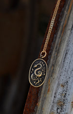 Garden Temptation Snake/Flowers Charm - BRASS-  18" Chain Included