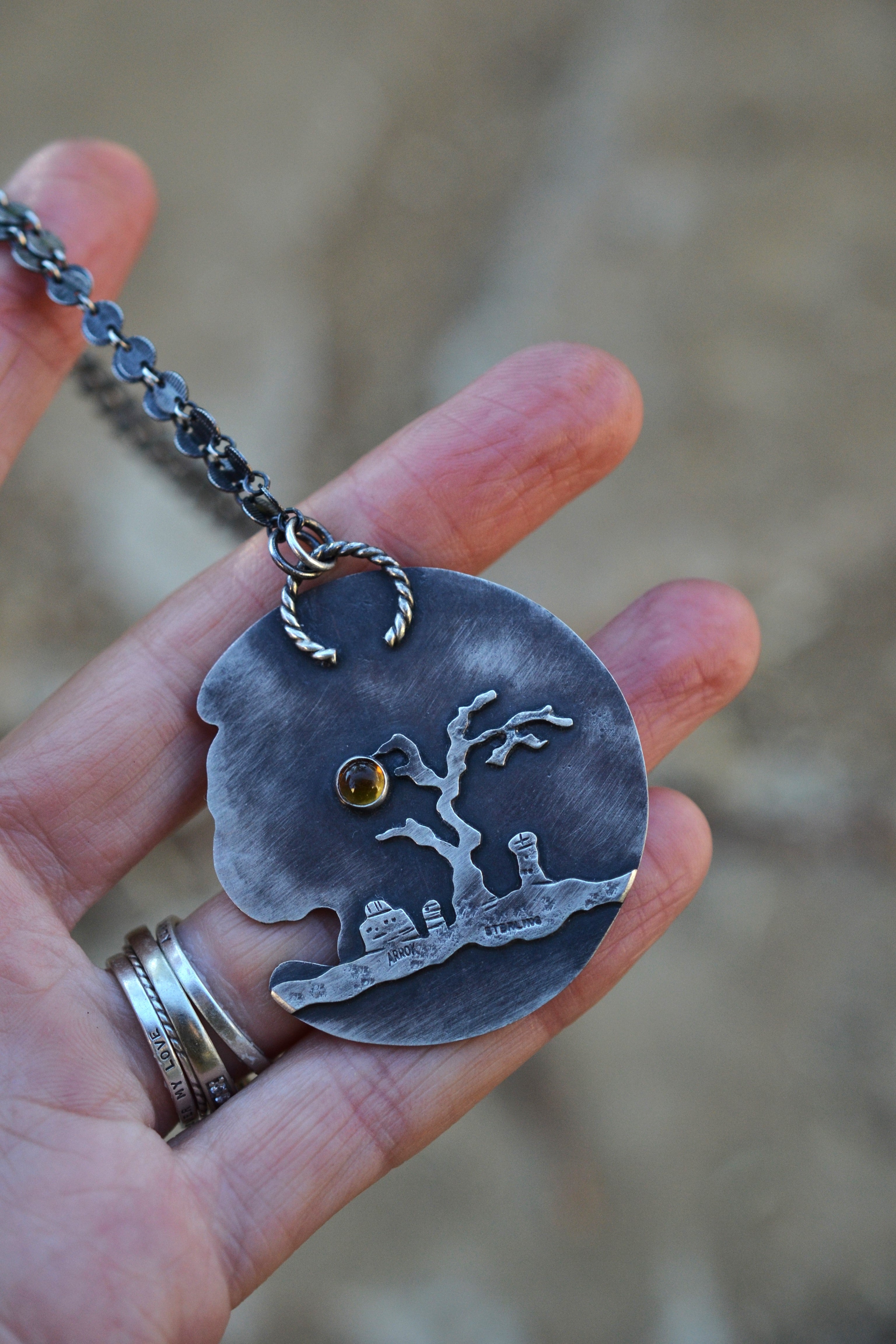 Sleepy Hollow Moon - Headless Horseman OOAK Necklace - 3 Stones - 20" & 22" Adjustable Chain