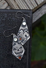 Mismatched Headless Horseman/Jack-o-Lantern Earrings - Hessonite Garnet and Mother of Pearl