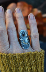 Stag Beetle Saddle Ring - Black Star Diopside - Size 7