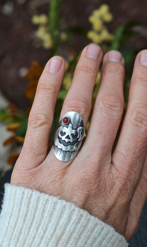 Jack-0-Lantern Ghost Ring - Carnelian - Will Fit Like a Size 5.5