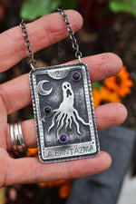 Spooky Loteria Card - La Fantazma - Chain is adjustable at 16" and 18"