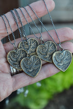 Tattoo Heart Swallow Necklace - Double Sided - Brass Charm with 18" Sterling Silver Chain