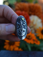 Skull Candle 13 Ring - Peridot and Black Onyx -  Will fit like a Size 9