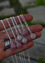Gallery Charm Necklace - Rhodonite or Rose Quartz -  18" Chain Included