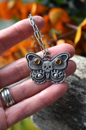 Decorative Skull Butterfly - Citrine Eyes - 16” Chain with 2” extender