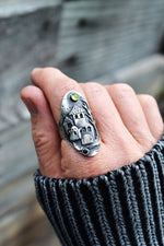 Haunted House Ring - Peridot and Black Onyx - Will fit like a size 9