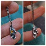 Pre-Order! Keeper of the Light - Tiny Hand Charm - Citrine or Rainbow Moonstone - 18" Chain Included