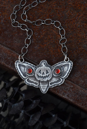 Jack-O-Lantern Moth- Carnelian - 16" Chain with 2" Extender to 18"