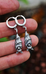 Only 2 Pair Left! Hanging Bat Huggie Hoops - Sterling Silver