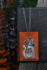 Witchy Cat with Pumpkin OOAK Necklace - 3 Carnelian Gemstones - 18" Chain
