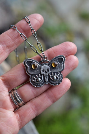 Decorative Skull Butterfly - Citrine Eyes - 16” Chain with 2” extender