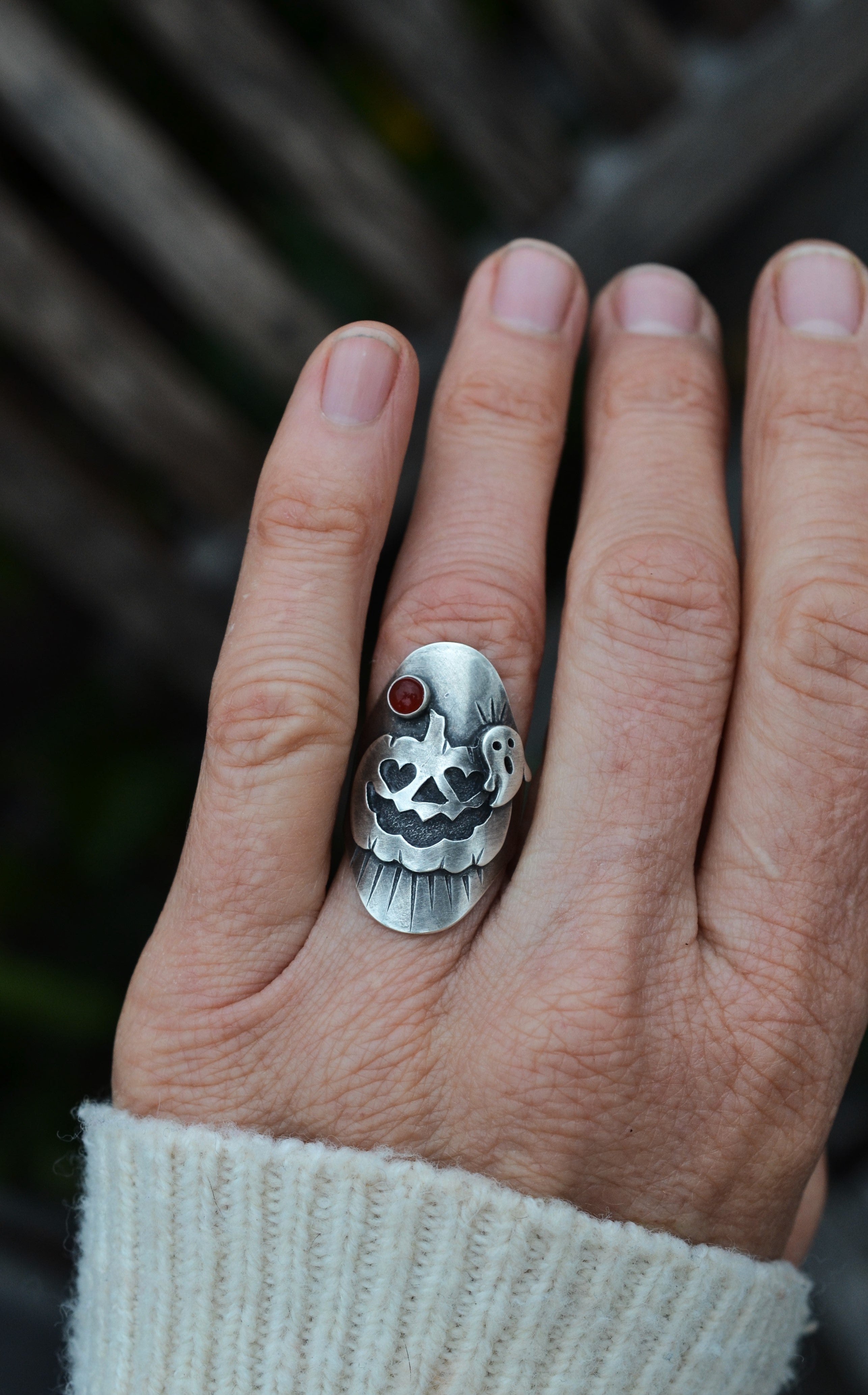 Jack-0-Lantern Ghost Ring - Carnelian - Will Fit Like a Size 5.5