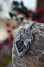 Large Mended Anatomical Heart - BLACK Thread - 18" Chain Included