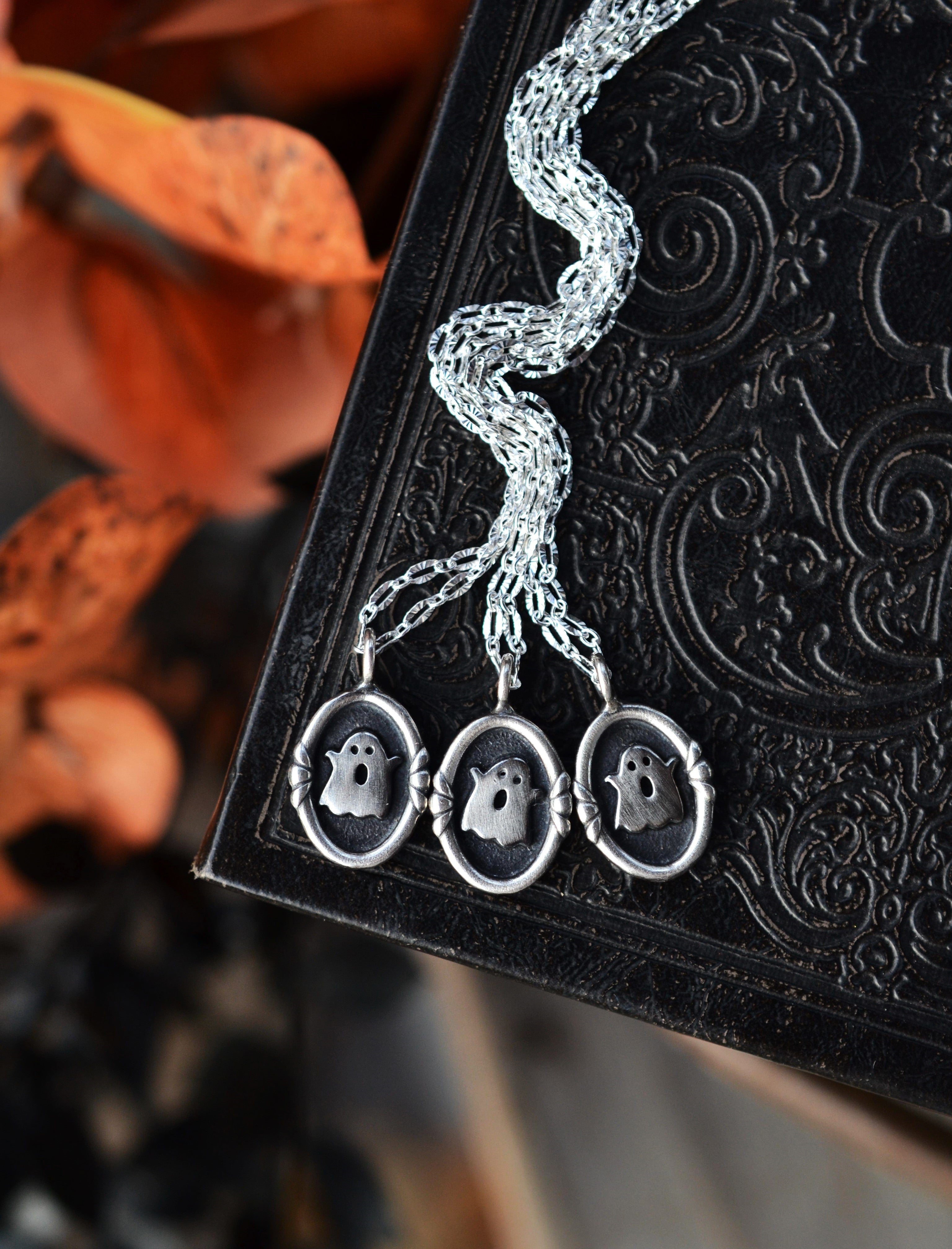 Ghostie Charm Necklace - Sterling Silver - 18" Chain Included