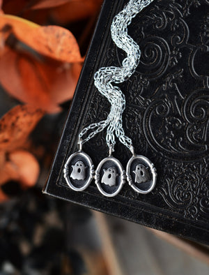 Ghostie Charm Necklace - Sterling Silver - 18" Chain Included