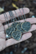 Tattoo Heart Swallow Necklace - Double Sided - Brass Charm with 18" Sterling Silver Chain