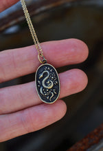 Garden Temptation Snake/Flowers Charm - BRASS-  18" Chain Included