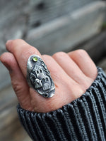 Haunted House Ring - Peridot and Black Onyx - Will fit like a size 9