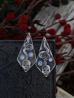 Winter's Darkness Skull/Snake Earrings. Post Style. Rainbow Moonstone