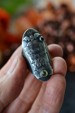 "Never Trust the Living" Tombstone Ring - Peridot and Black Onyx - Will Fit Like a Size 9.5