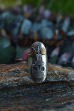 Burning the Candle Skull Ring - Will Fit like a Size 8.5 - Sterling Silver & Brass